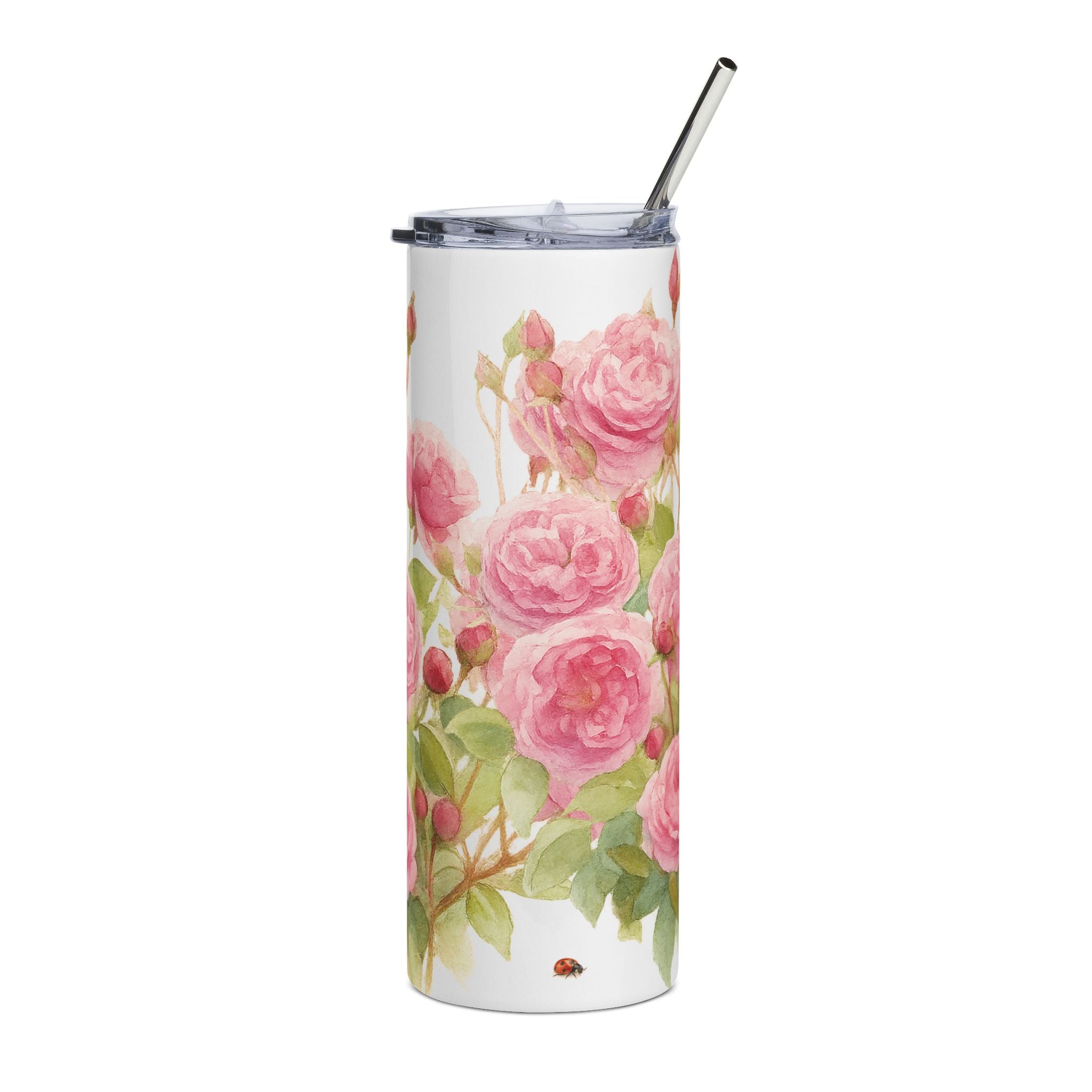 English Garden Roses Watercolor Art on tumbler
