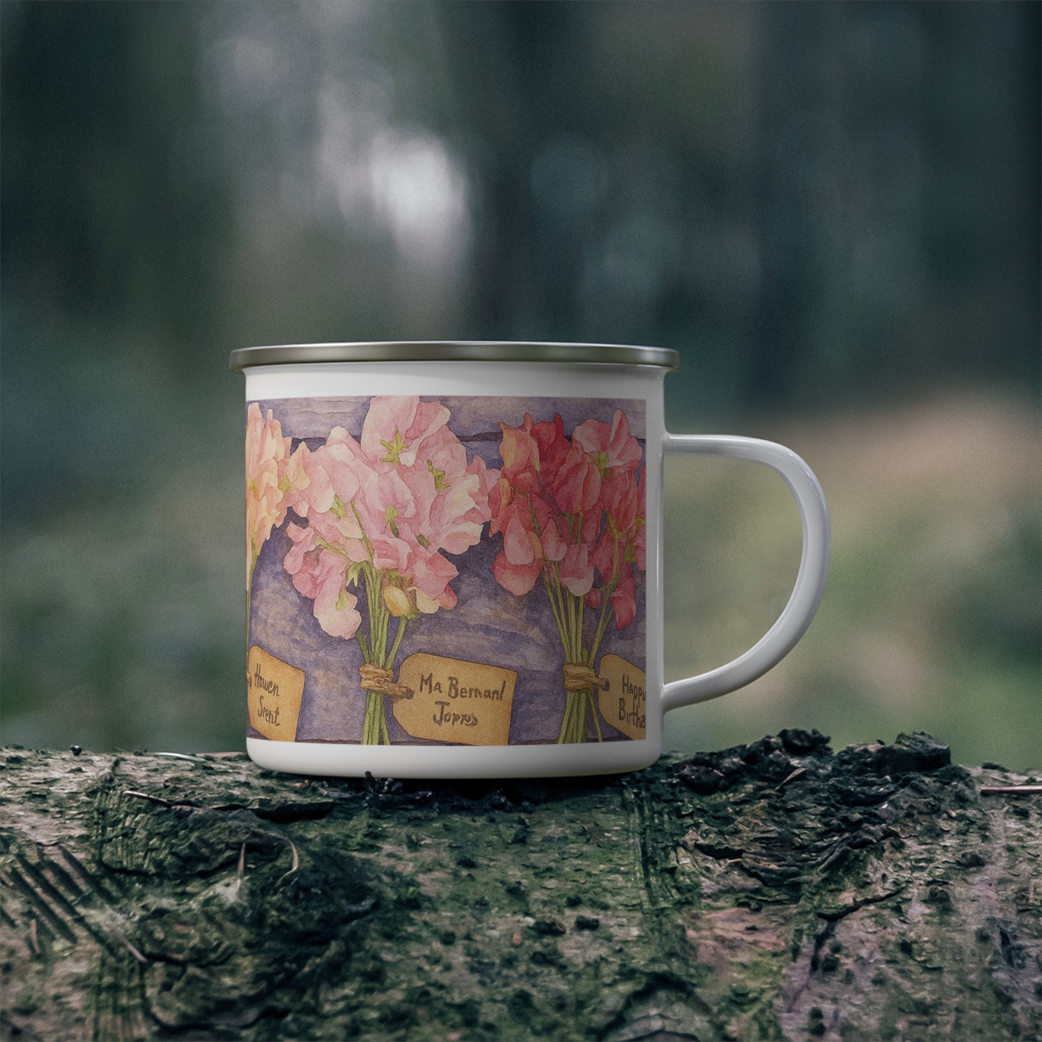 Pink Parade Sweet Peas Enamel Mug
