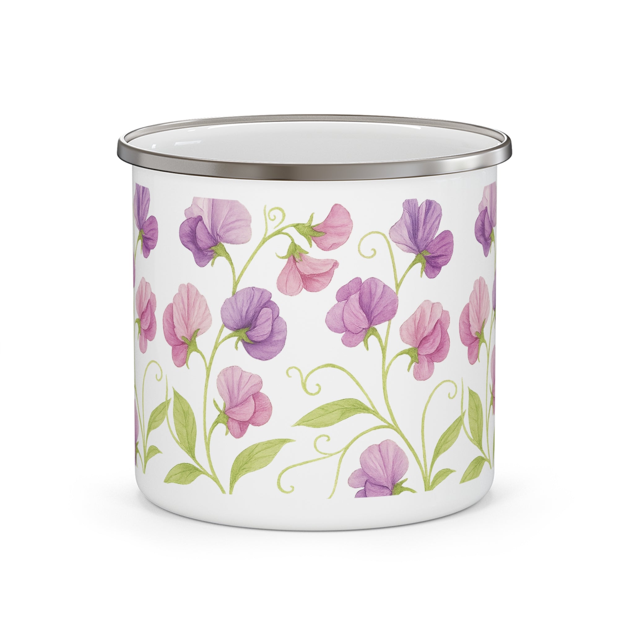Sweet Peas Enamel Mug – 10oz Floral Cup