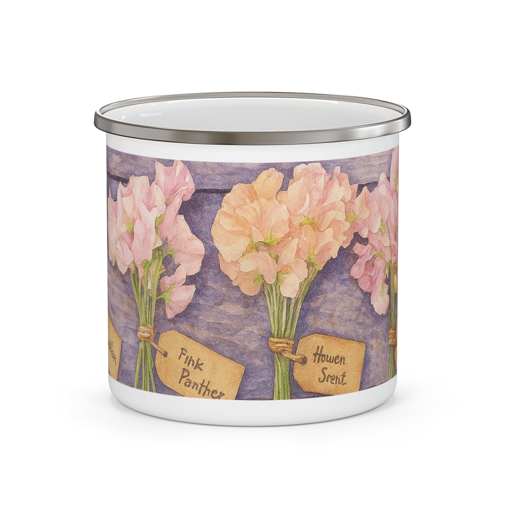 Pink Parade Sweet Peas Enamel Mug
