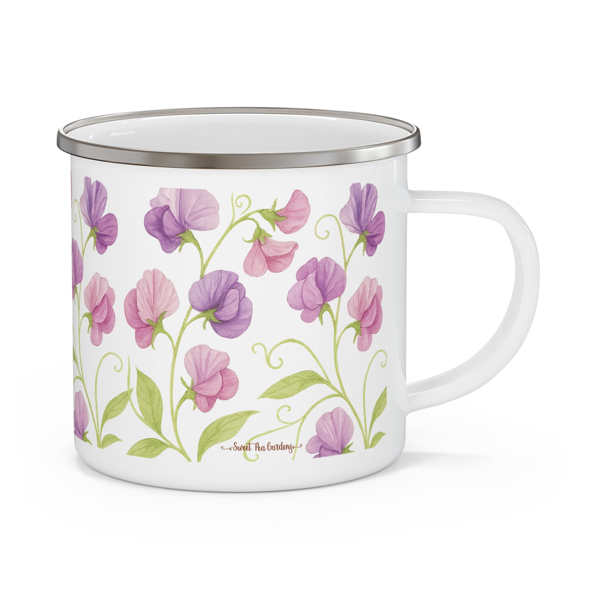 Sweet Peas Enamel Mug – 10oz Floral Cup