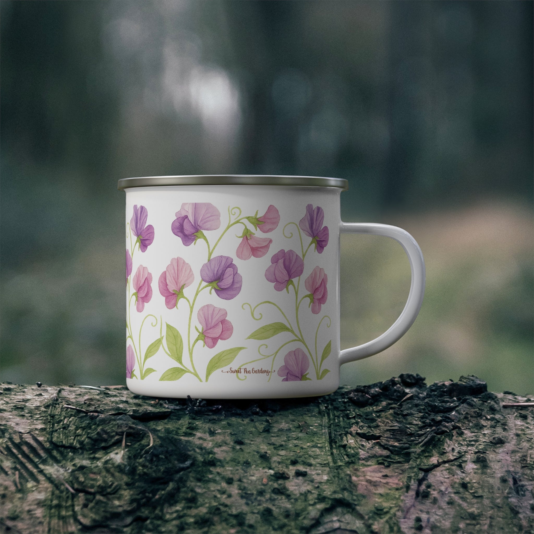 Sweet Peas Enamel Mug – 10oz Floral Cup