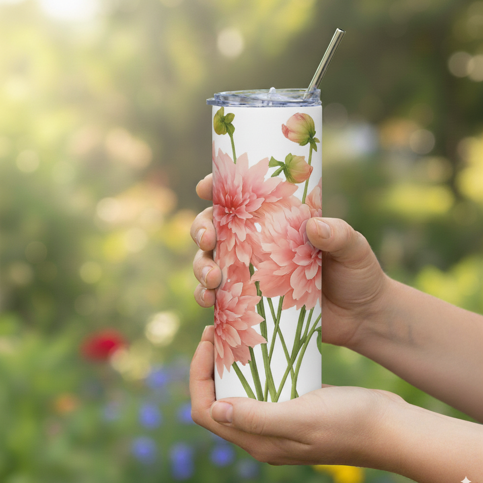 Tumbler with dahlia flower design