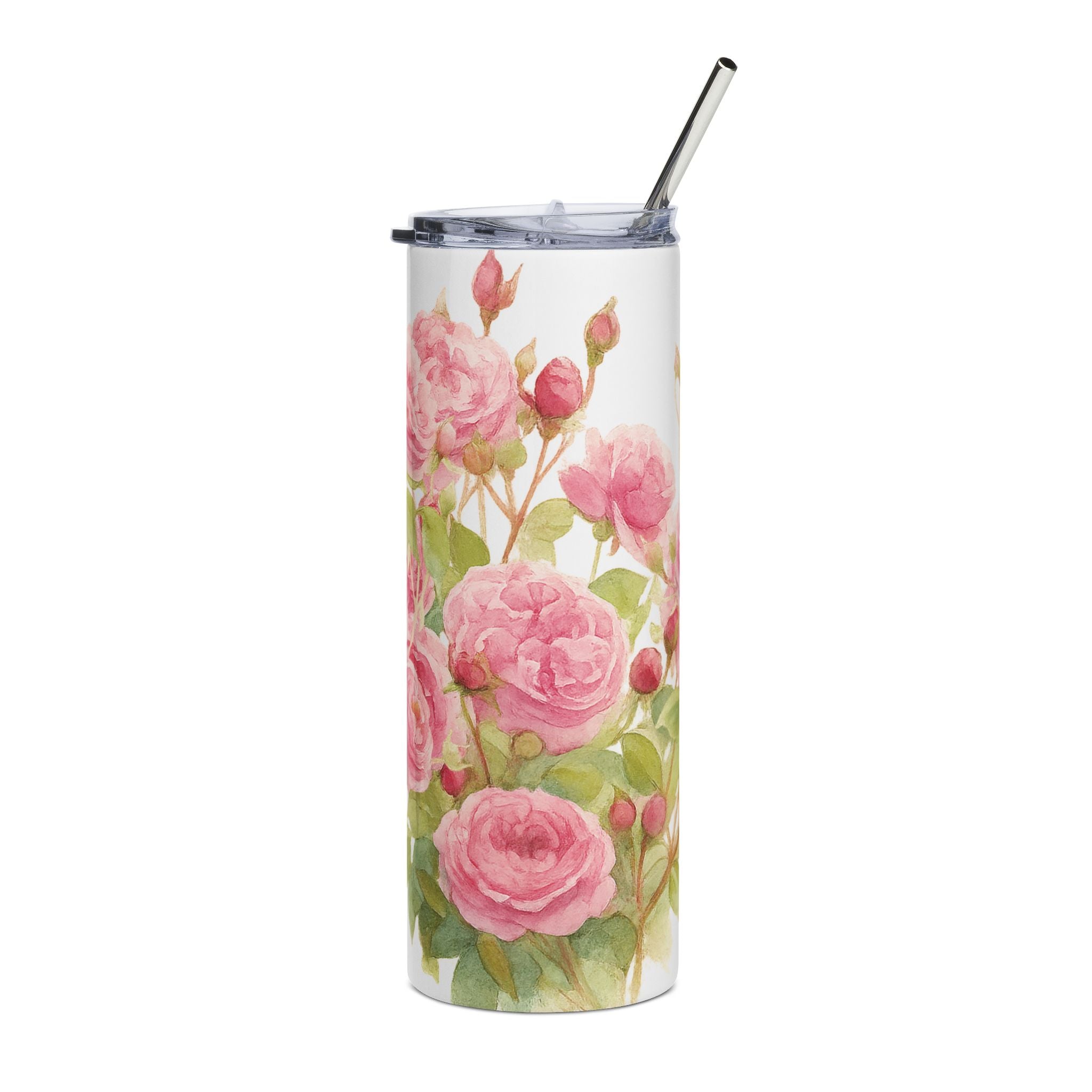 English Garden Rose Tumbler in water color artwork